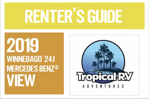 winnebago mercedes rental guide image with Tropical RV Adventures logo.